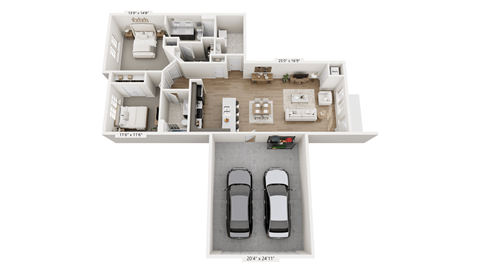 Floor plan for 2 beds, 2 baths, 1306 sqft